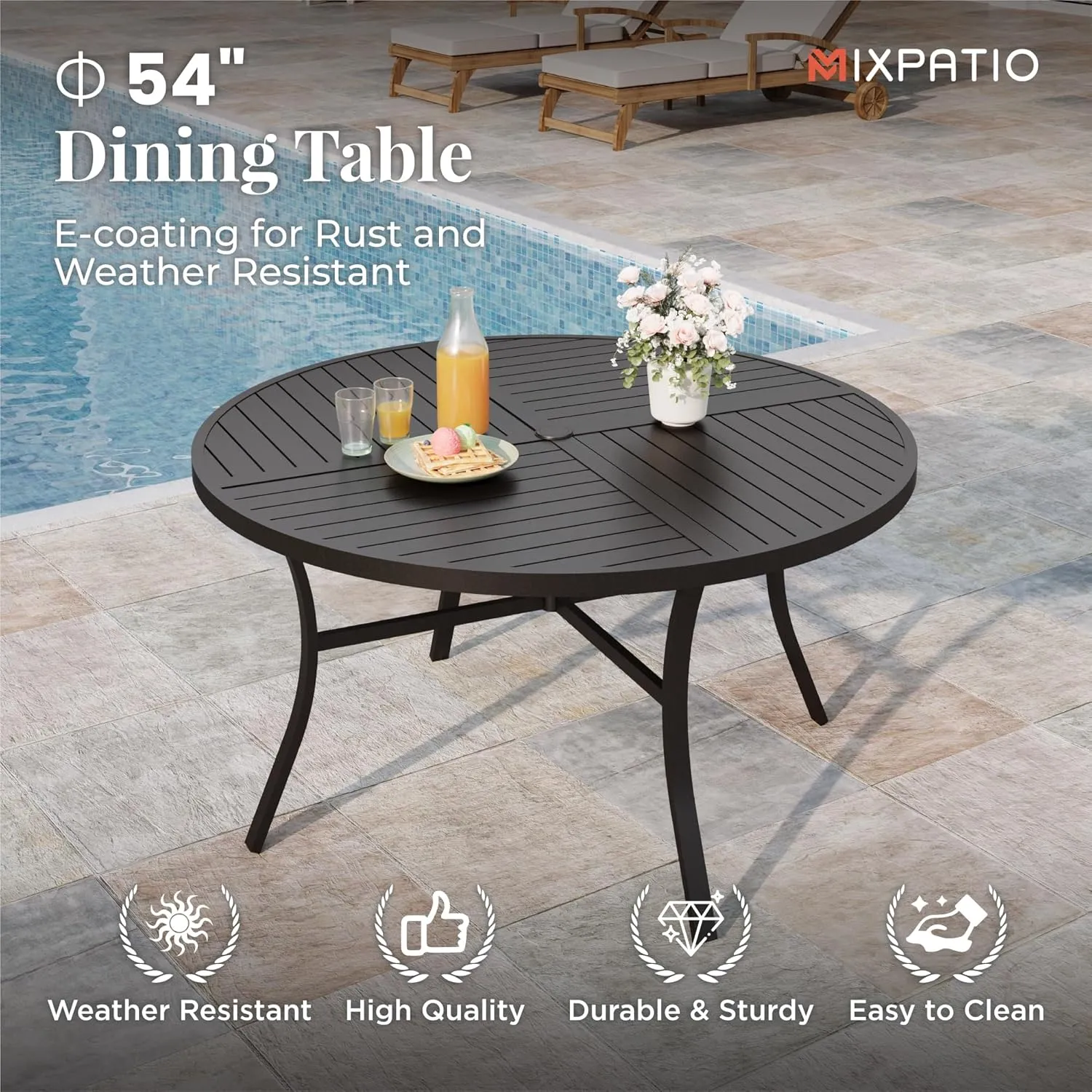 7 Pieces Outdoor Table and Chairs, Patio Dining Set for 6 Includes 54" Round Outdoor Table and 6 Patio Chair Set, Outdoor Dining Furniture Set for Lawn Backyard Deck, Brown