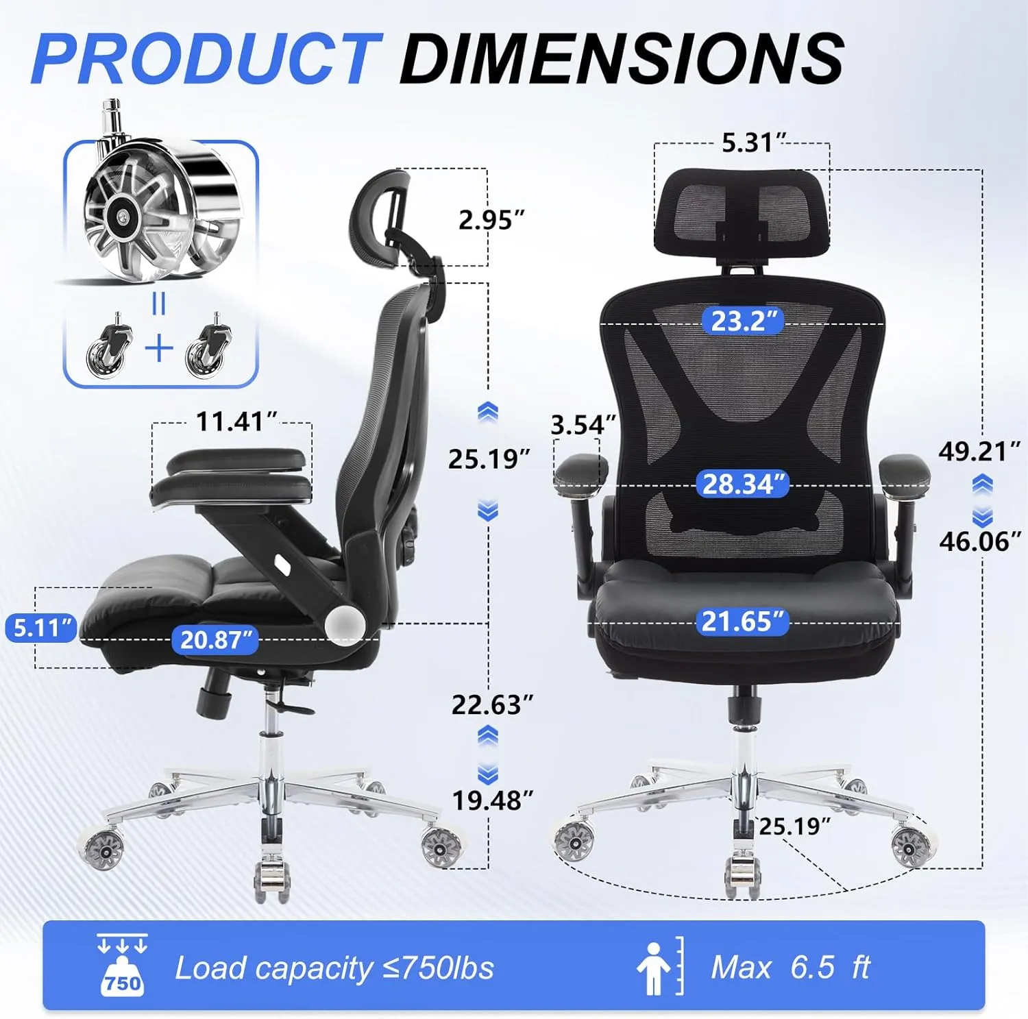 750lbs Ergonomic Office Chair,Upgrade Big and Tall Office Chairs for Heavy People,Mesh High Back Desk Chair with 5D Flip Arms Large Wheels,Adjustable Headrest & Lumbar Support,Wide Chairs