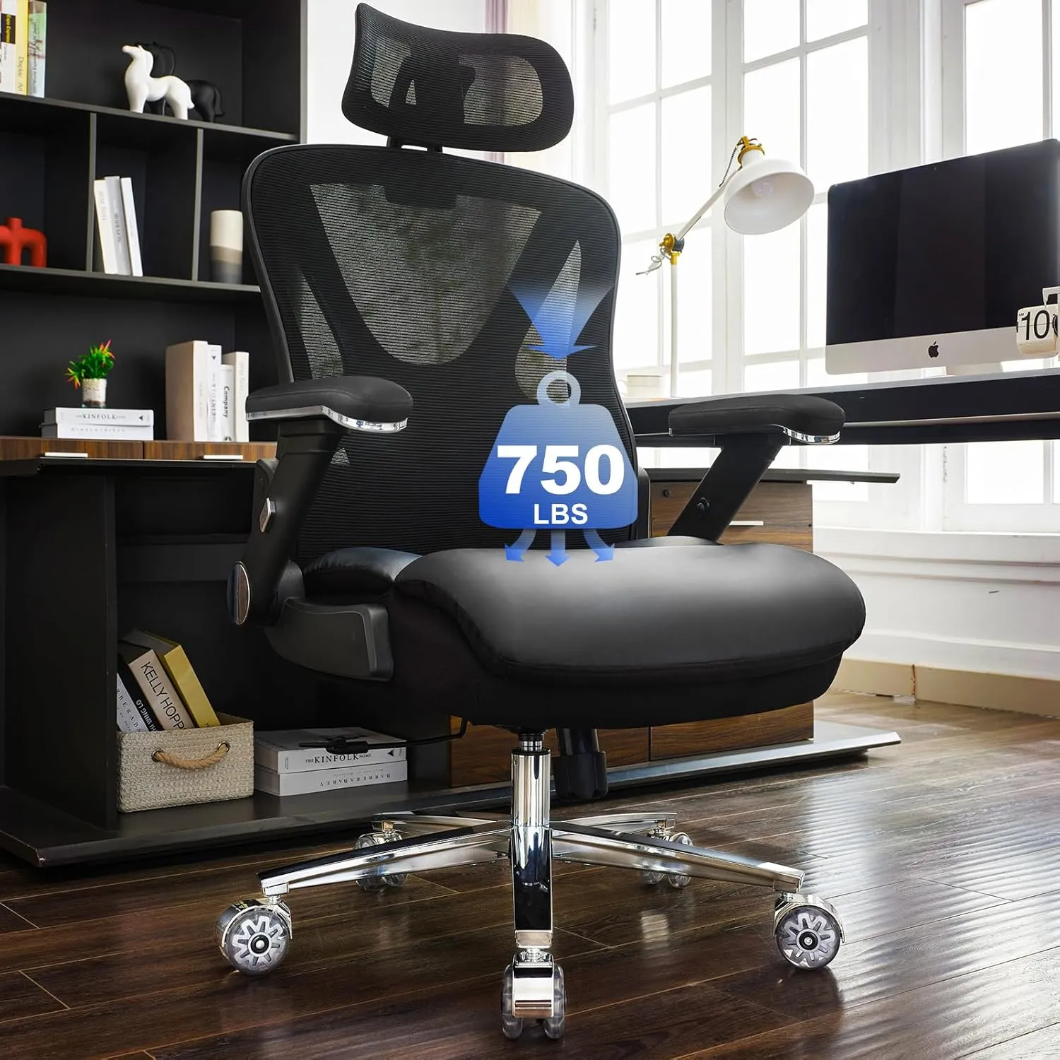 750lbs Ergonomic Office Chair,Upgrade Big and Tall Office Chairs for Heavy People,Mesh High Back Desk Chair with 5D Flip Arms Large Wheels,Adjustable Headrest & Lumbar Support,Wide Chairs