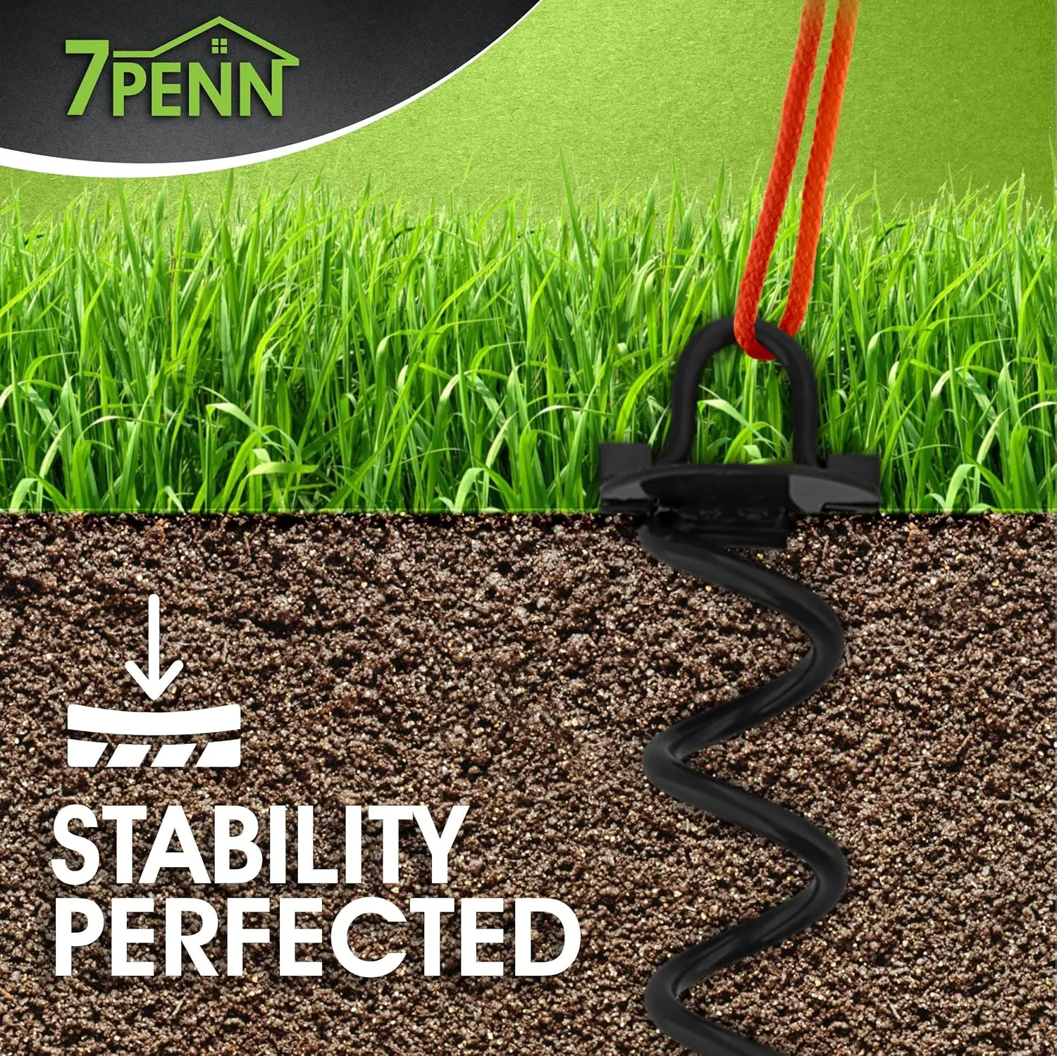 7Penn Spiral Ground Anchors - 16 Inch Tent Stakes Heavy Duty Ground Screw Anchor Twist Stakes, 4 Pack