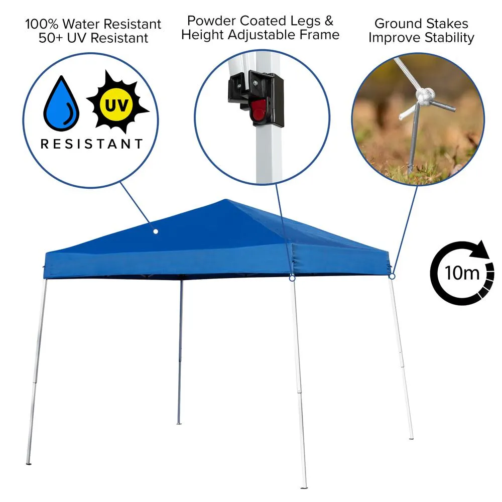 8'x8' Blue Event Canopy Tent with Carry Bag and Folding Bench Set - Flash Furniture
