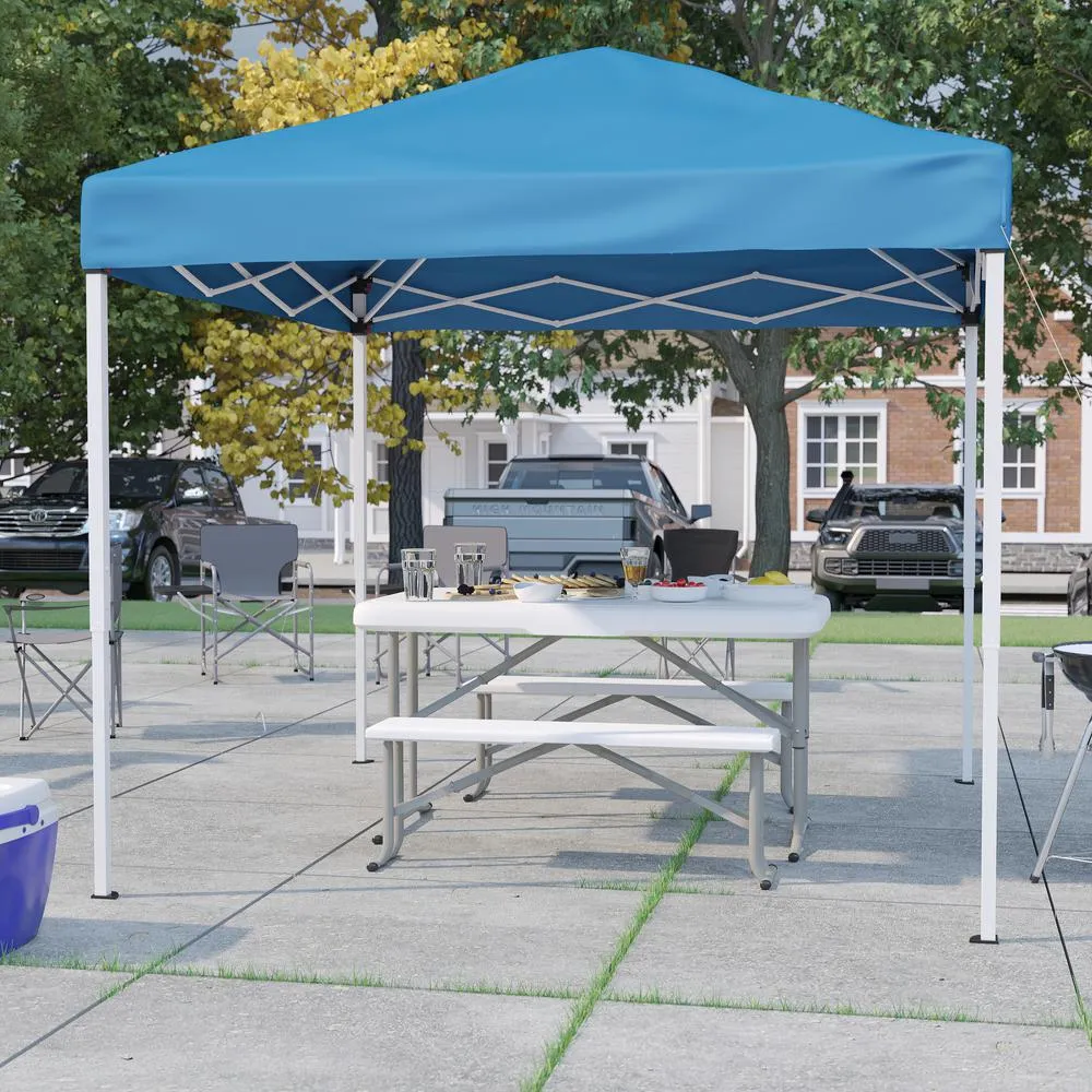 8'x8' Blue Event Canopy Tent with Carry Bag and Folding Bench Set - Flash Furniture