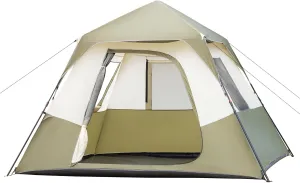 9zH&K 6 Person Easy Set-Up Camping Tent, Waterproof Windproof Family Tent with Top Rainfly for Camping & Hiking, Mountaineering, 3 Large Mesh Windows and 1 Door, Portable with Carry Bag, 10x9x5.5FT