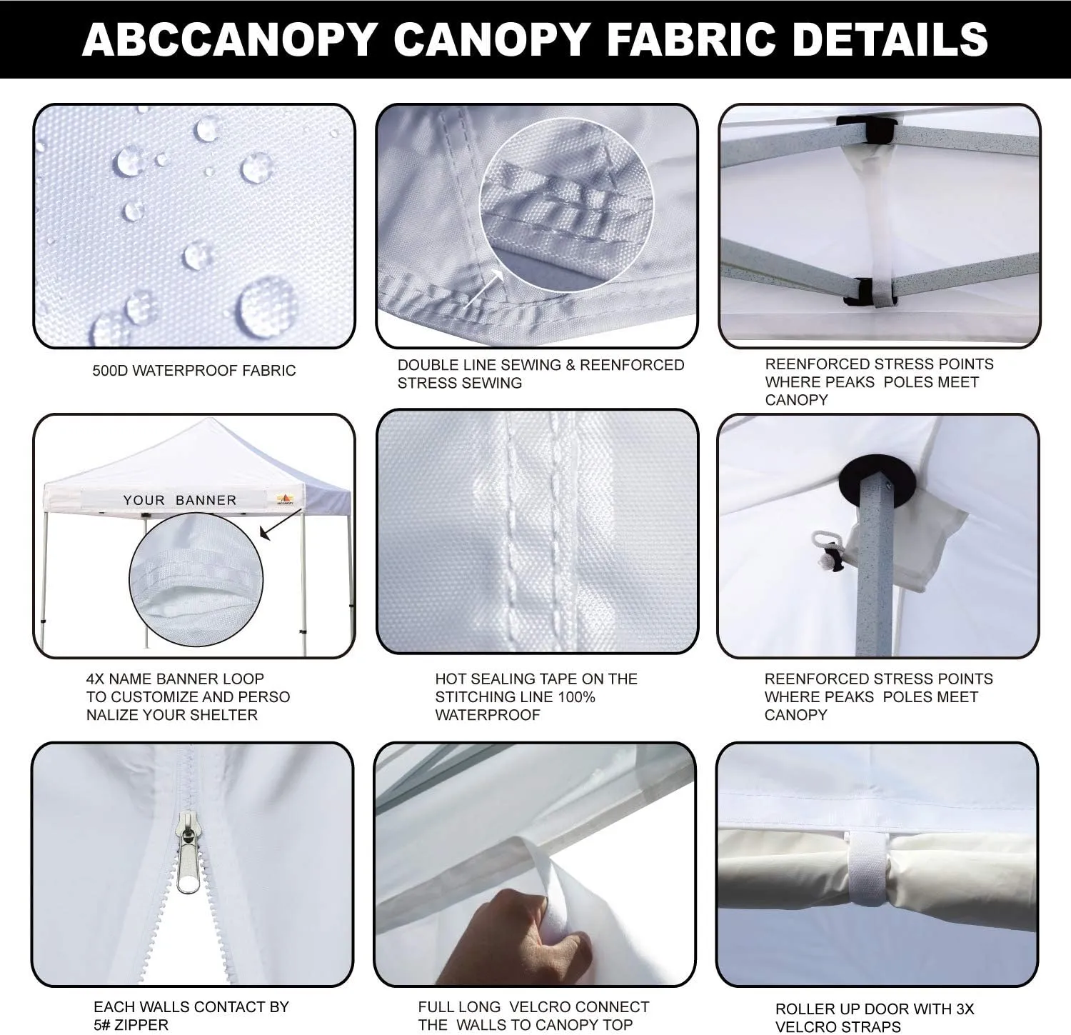 ABCCANOPY 10x10 Canopy Tent with Sidewalls - Pop up Gazebos with Church Window, Outdoor Tents for Parties, Wedding, Camping, with Wheeled Bag, White