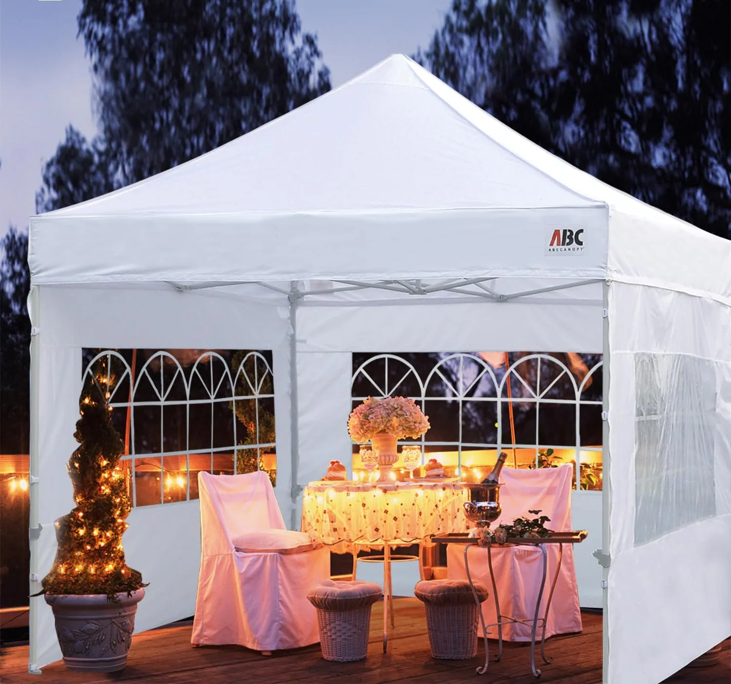 ABCCANOPY 10x10 Canopy Tent with Sidewalls - Pop up Gazebos with Church Window, Outdoor Tents for Parties, Wedding, Camping, with Wheeled Bag, White