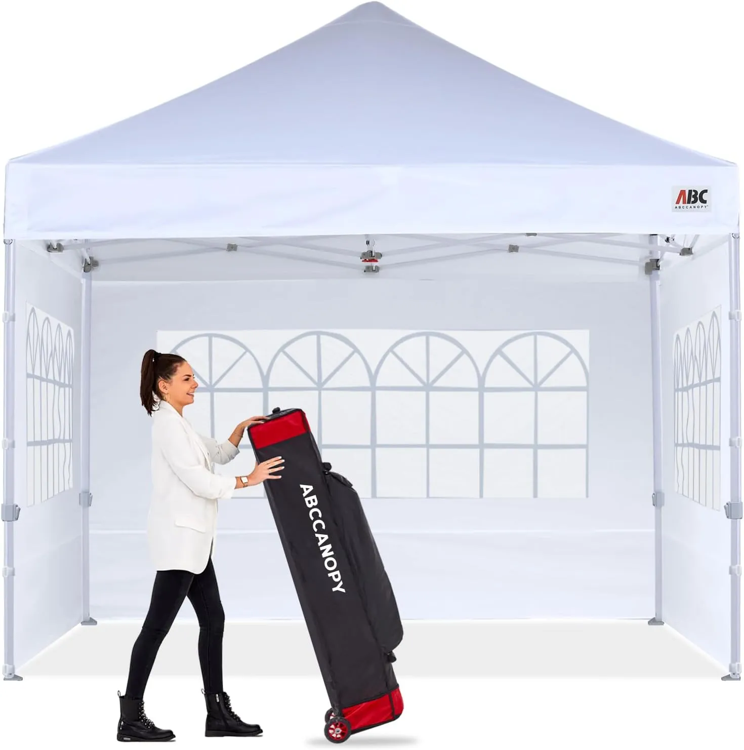 ABCCANOPY 10x10 Canopy Tent with Sidewalls - Pop up Gazebos with Church Window, Outdoor Tents for Parties, Wedding, Camping, with Wheeled Bag, White