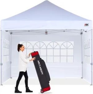 ABCCANOPY 10x10 Canopy Tent with Sidewalls - Pop up Gazebos with Church Window, Outdoor Tents for Parties, Wedding, Camping, with Wheeled Bag, White