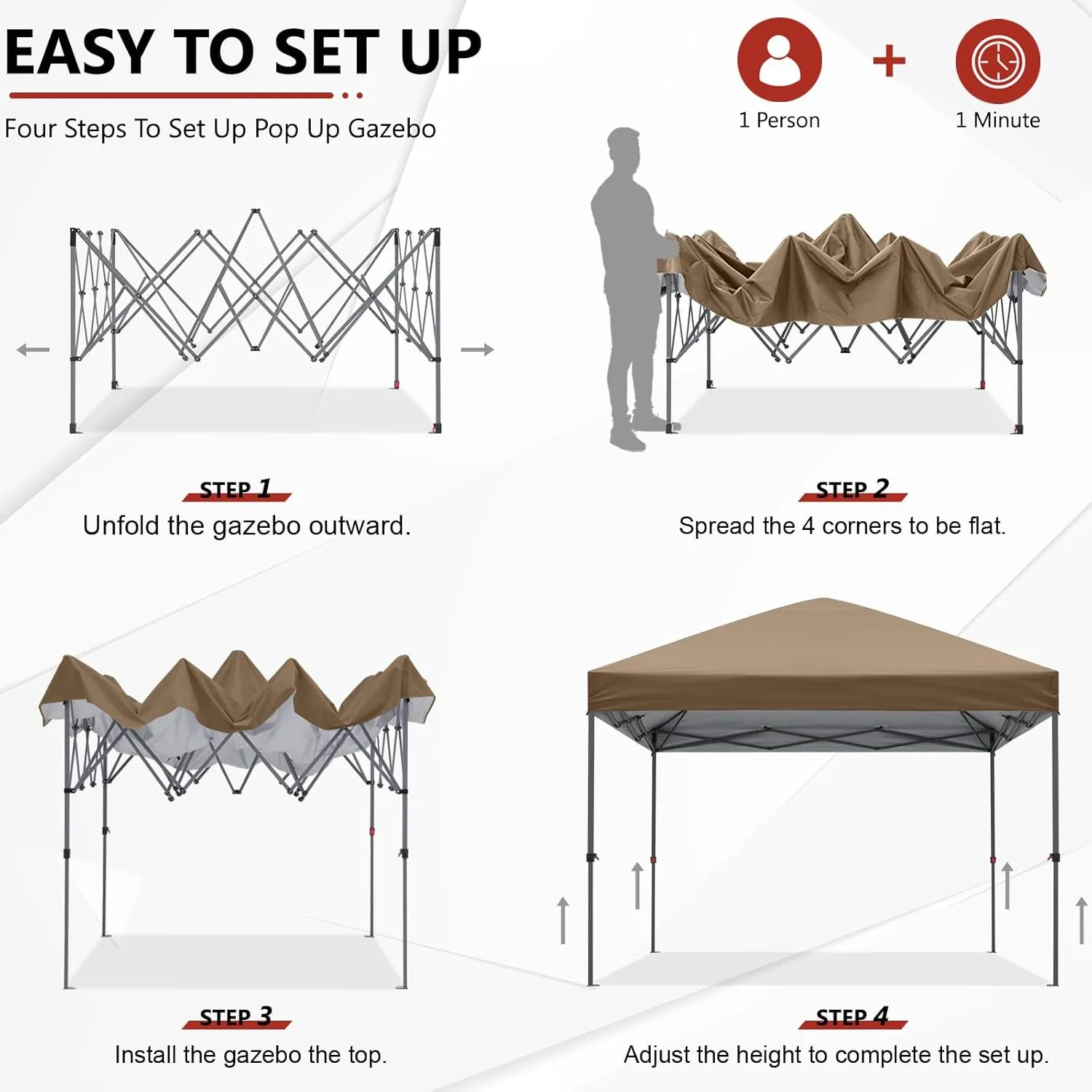 ABCCANOPY Pop Up Canopy - Outdoor Patio Portable Canopy Tent Heavy Duty for Backyard and Deck with 4 Sandbags(Khaki, 10x10)
