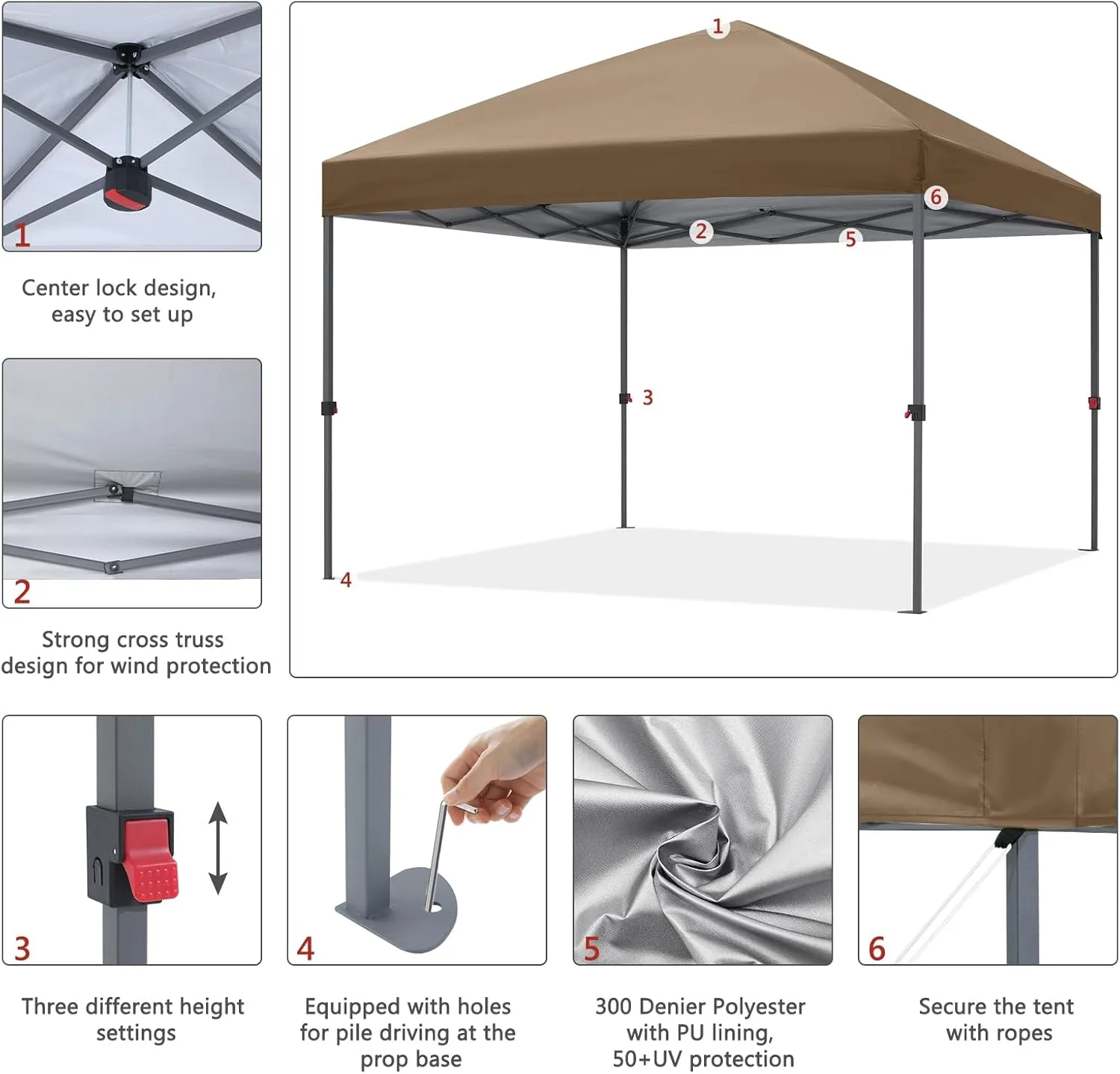 ABCCANOPY Pop Up Canopy - Outdoor Patio Portable Canopy Tent Heavy Duty for Backyard and Deck with 4 Sandbags(Khaki, 10x10)