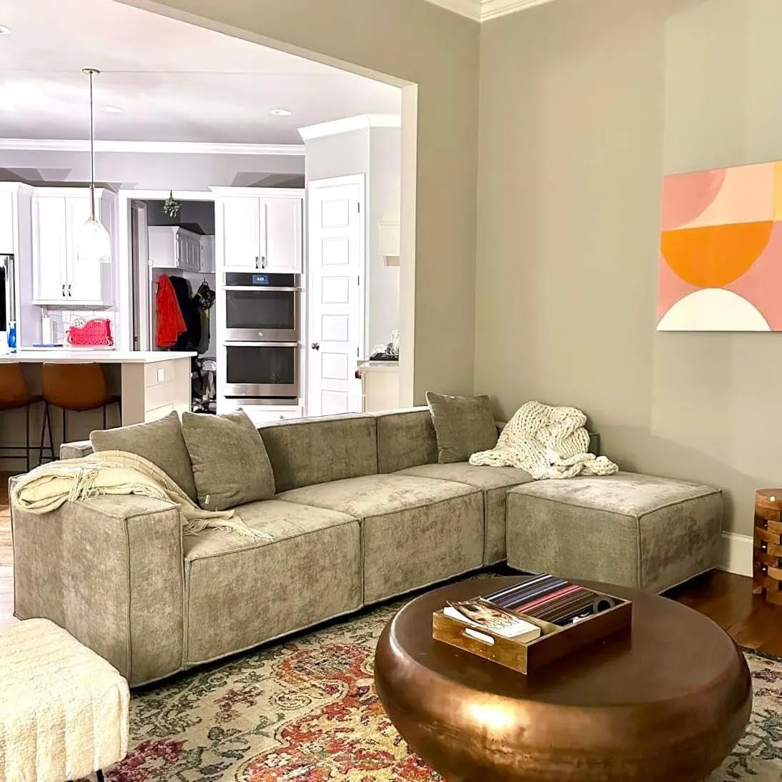 Acanva Luxury Modular Sectional Living Room Sofa Set, Modern Minimalist Style Couch with Ottoman and Chaise, L-Shape, Grey