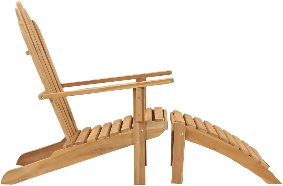 Adirondack Chair with Footrest Solid Teak Wood Outdoor Lounge Chair for Patio Garden Beach Poolside Relaxation Durable Comfortable Wooden Furniture