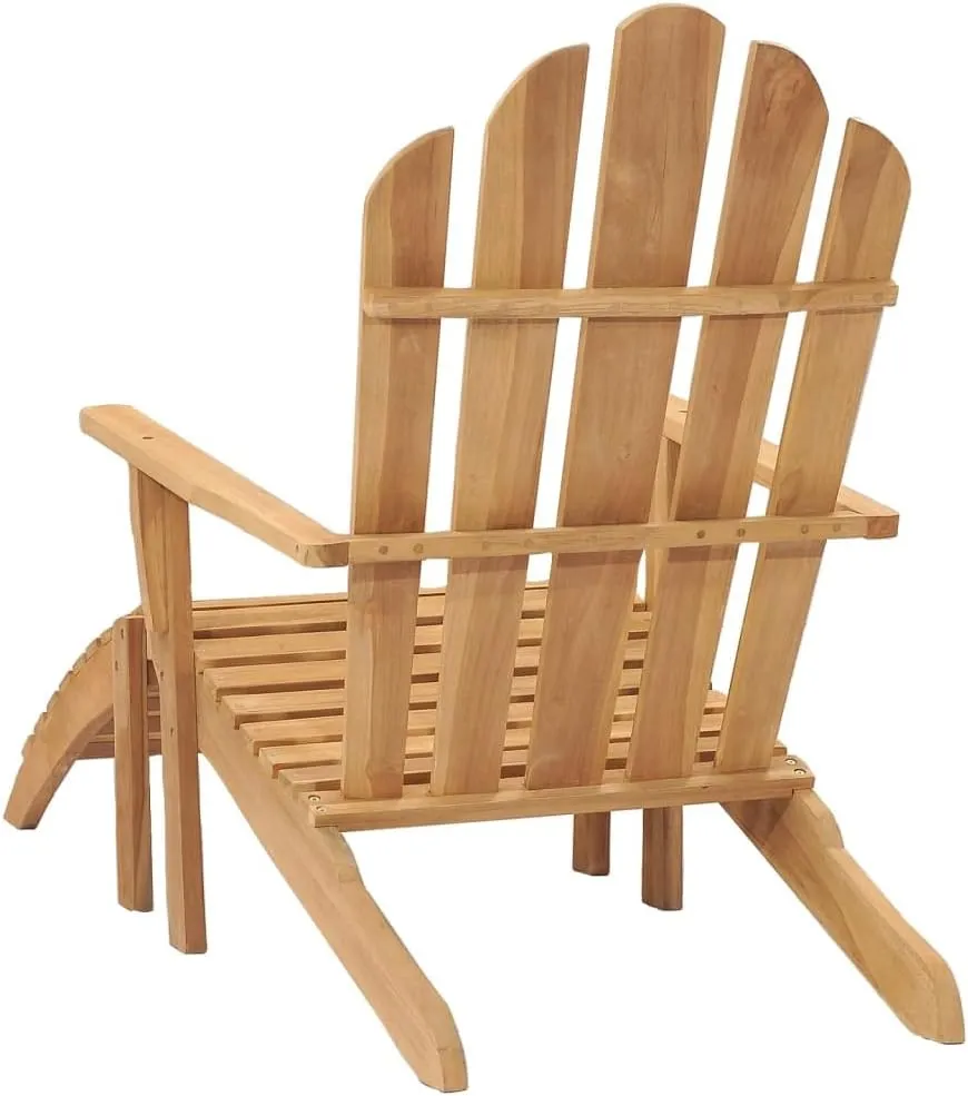 Adirondack Chair with Footrest Solid Teak Wood Outdoor Lounge Chair for Patio Garden Beach Poolside Relaxation Durable Comfortable Wooden Furniture