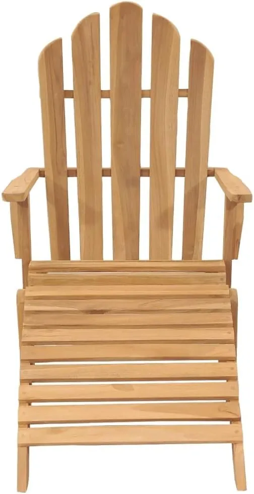 Adirondack Chair with Footrest Solid Teak Wood Outdoor Lounge Chair for Patio Garden Beach Poolside Relaxation Durable Comfortable Wooden Furniture
