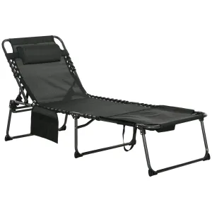 Adjustable Folding Chaise Lounge Chair with 5-Level Recline, Headrest & Side Pocket, Black