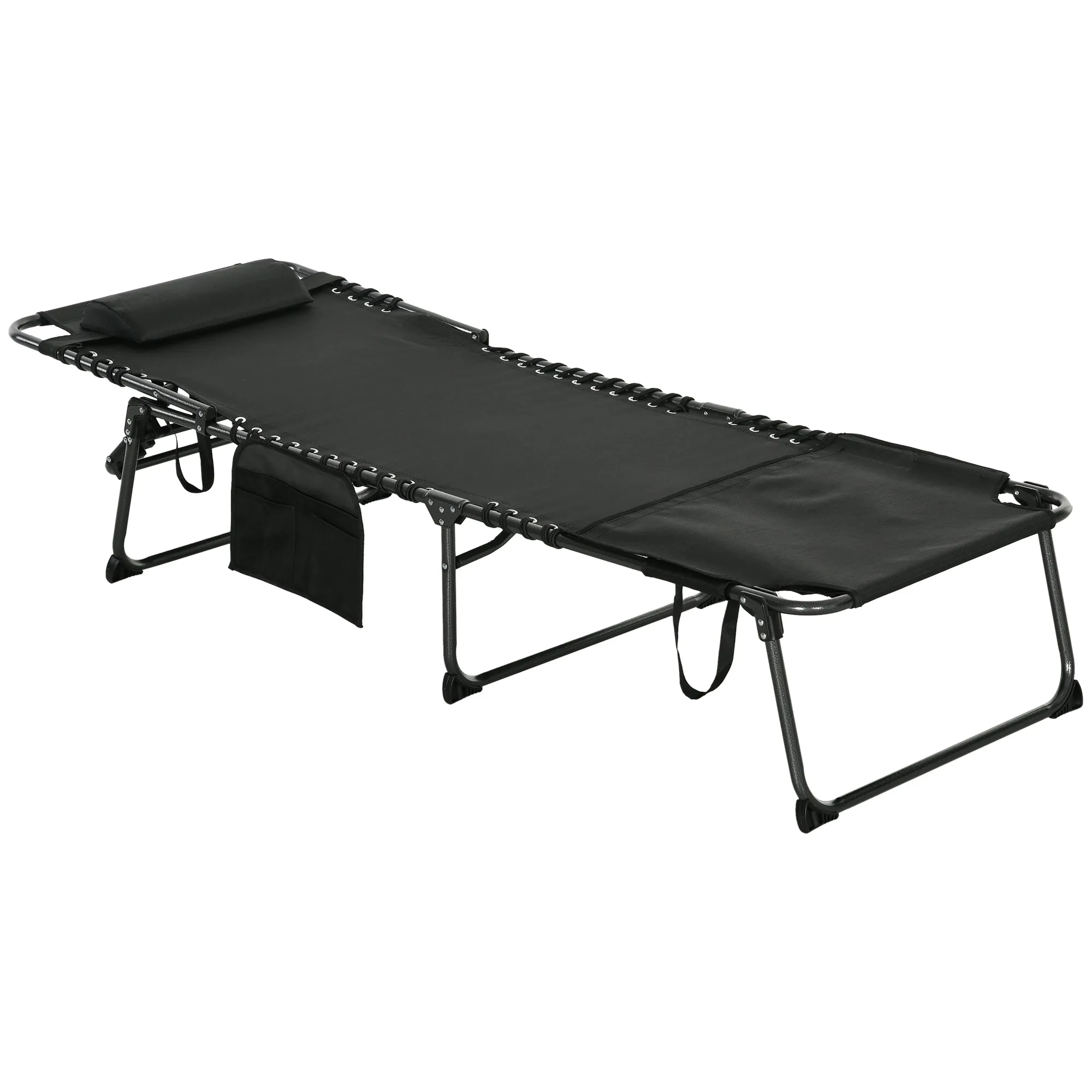 Adjustable Folding Chaise Lounge Chair with 5-Level Recline, Headrest & Side Pocket, Black