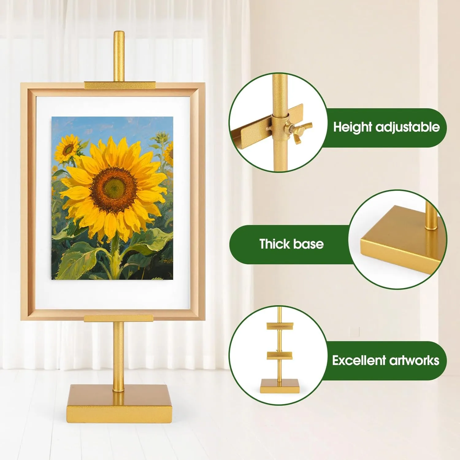 Adjustable Tabletop Easel Stand for for Picture Frames Up to 16", Picture Easels for Display, Picture Frame Holder Stand, Adjustable Art Easel. (Gold,18inch)