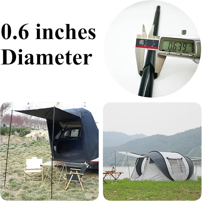 Adjustable Tent Poles Steel Rods for Tarp Canopy Camping Replacement Set of 2 (Black)