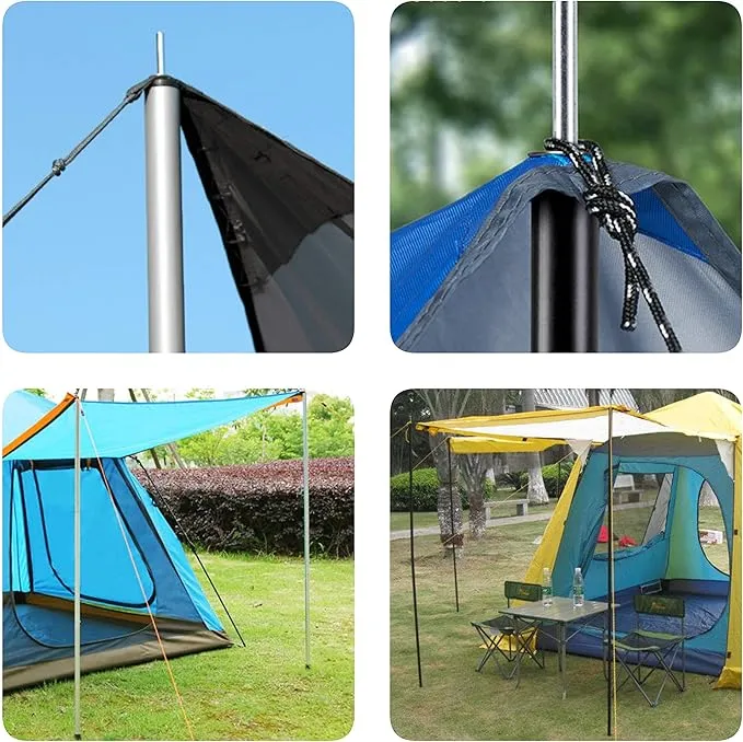 Adjustable Tent Poles Steel Rods for Tarp Canopy Camping Replacement Set of 2 (Black)