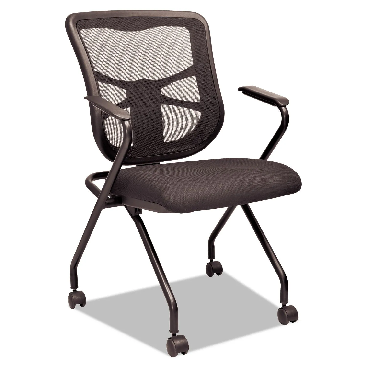 Alera® Alera Elusion Mesh Nesting Chairs with Padded Arms, Supports Up to 275 lb, 18.11" Seat Height, Black, 2/Carton