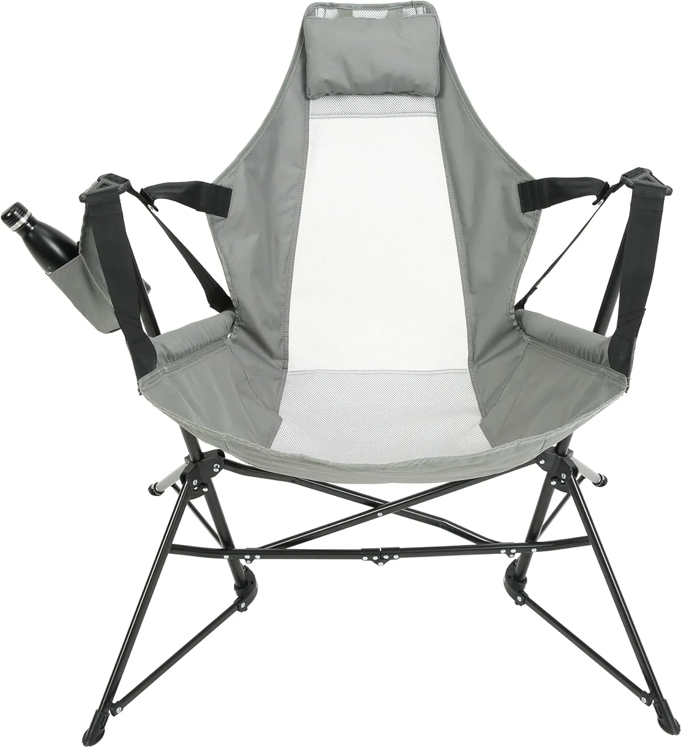 Aluminum Alloy Hammock Camping Chair, Folding Rocking Recliner with Pillow and Cup Holder, Ideal for Outdoor Travel, Lawn and Backyard Use (Grey)