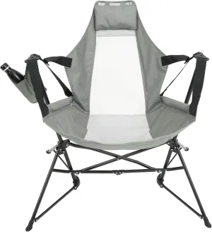 Aluminum Alloy Hammock Camping Chair, Folding Rocking Recliner with Pillow and Cup Holder, Ideal for Outdoor Travel, Lawn and Backyard Use (Grey)