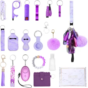AMIR Safety Keychain Set for Women, Wristlet Strap Keychain with Personal Alarm and Pom Pom Accessories Kit