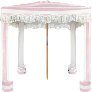 AMMSUN Beach Cabana with Fringe, 6'×6' Boho Beach Canopy with Tassels, Easy Set up & Premium Wood Pole, Cabana Tent with Sand Pockets, Instant Sun Shade for Sand, Garden, Patio, Rose Pink Stripes
