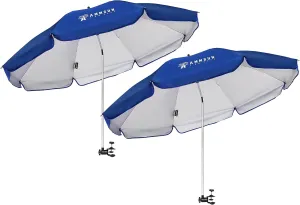 AMMSUN XL Chair Umbrella with Universal Clamp Adjustable 52 inches and 360-degree Swivel UPF 50 , Portable Clamp on Camping or Beach Chair, Stroller, Wheelchair, Golf cart, Blue, 2 PACK