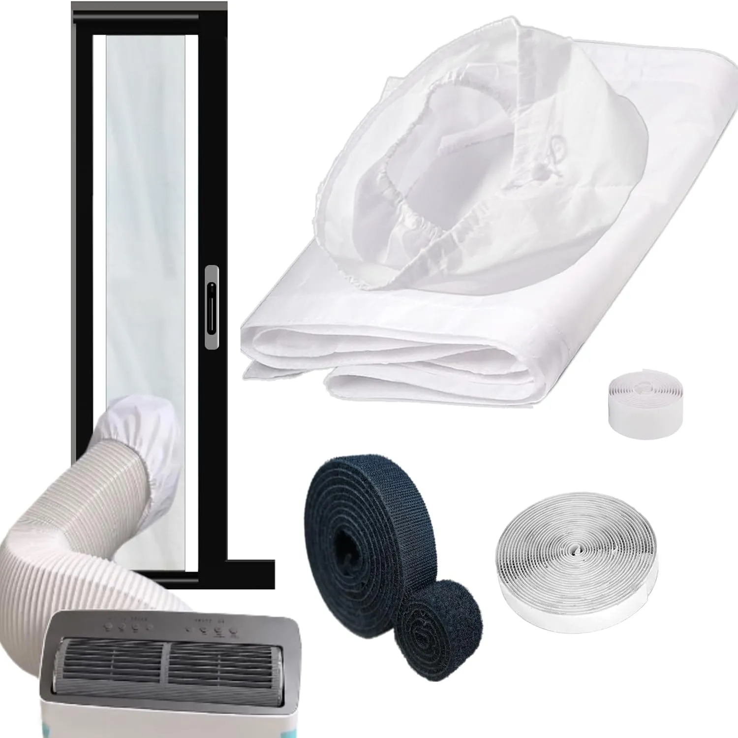 Aozzy 98" Inverter Portable Air Conditioner Sliding Door Seal Kit for Midea/Whynter/Danby etc Protable AC Sliding Door Vent Kit for 14000 BTU Inverter Dual Hose Portable AC Sliding Door Velcro Panel