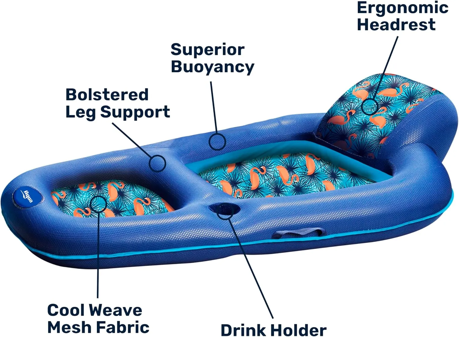 Aqua Water Pool Lounge – Extra Large – Inflatable Pool Floats for Adults with Headrest, Backrest, Footrest & Cupholder – Multiple Colors/Styles