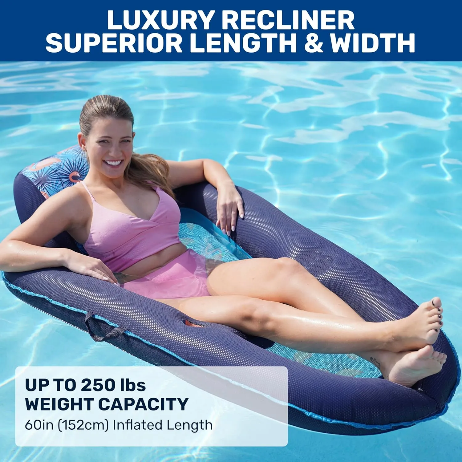 Aqua Water Pool Lounge – Extra Large – Inflatable Pool Floats for Adults with Headrest, Backrest, Footrest & Cupholder – Multiple Colors/Styles