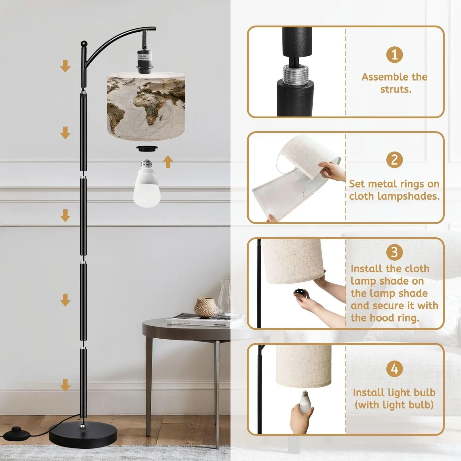 Arc Floor Lamps 3D World map Exaggerated Topographic Detailed Global World map Modern LED Adjustable Lampshade Standing Light for Living Room Reading Bedroom Office