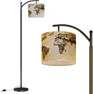 Arc Floor Lamps 3D World map Exaggerated Topographic Detailed Global World map Modern LED Adjustable Lampshade Standing Light for Living Room Reading Bedroom Office
