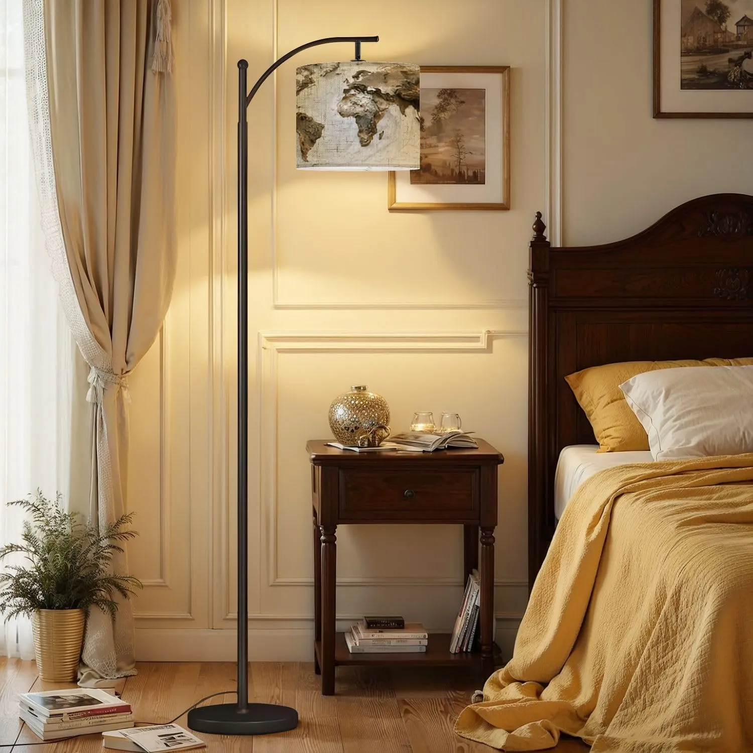 Arc Floor Lamps 3D World map Exaggerated Topographic Detailed Global World map Modern LED Adjustable Lampshade Standing Light for Living Room Reading Bedroom Office