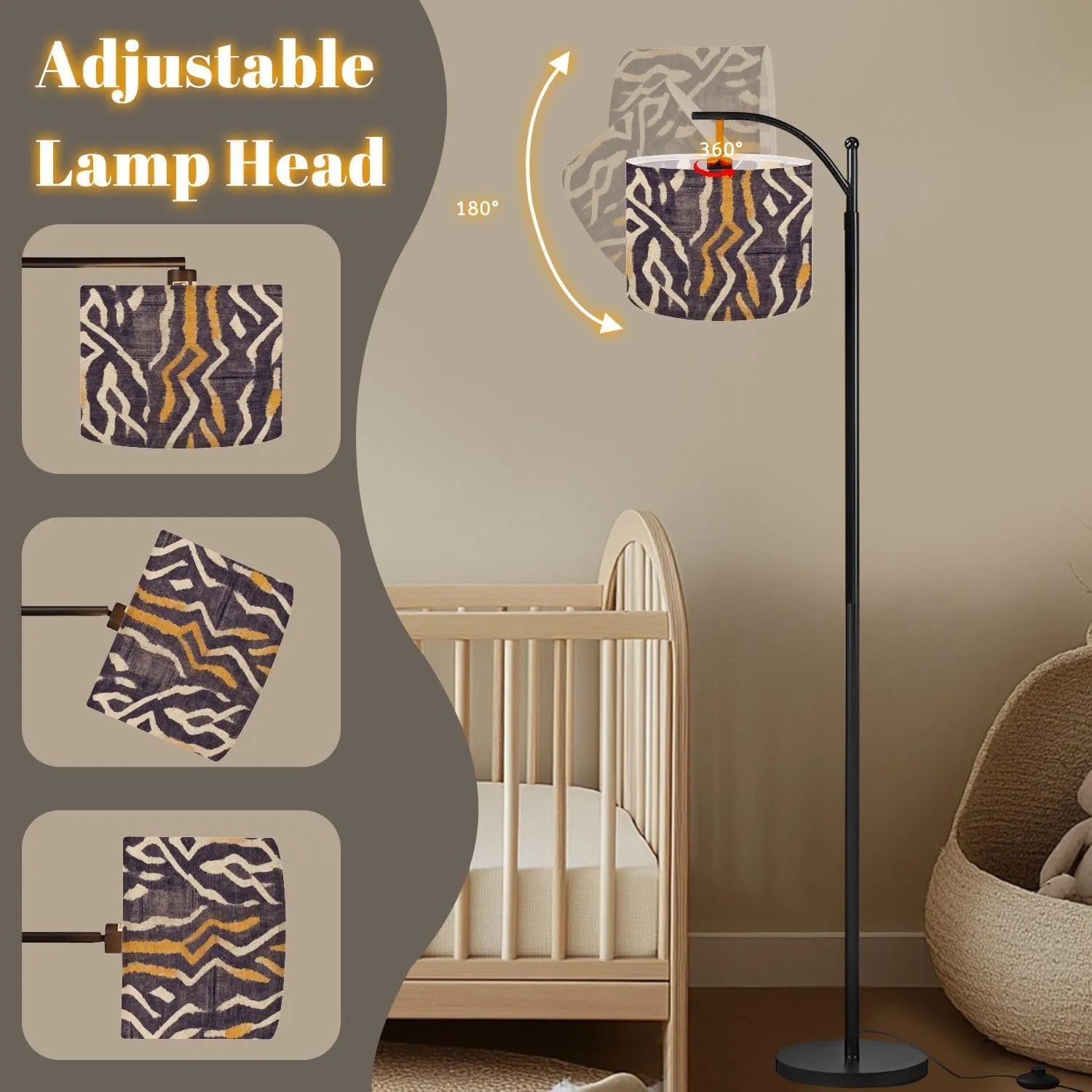 Arc Floor Lamps Ethnic Ikat Seamless Pattern Abstract Motif Ikat Art Ikat Ethnic Modern LED Adjustable Lampshade Standing Light for Living Room Reading Bedroom Office