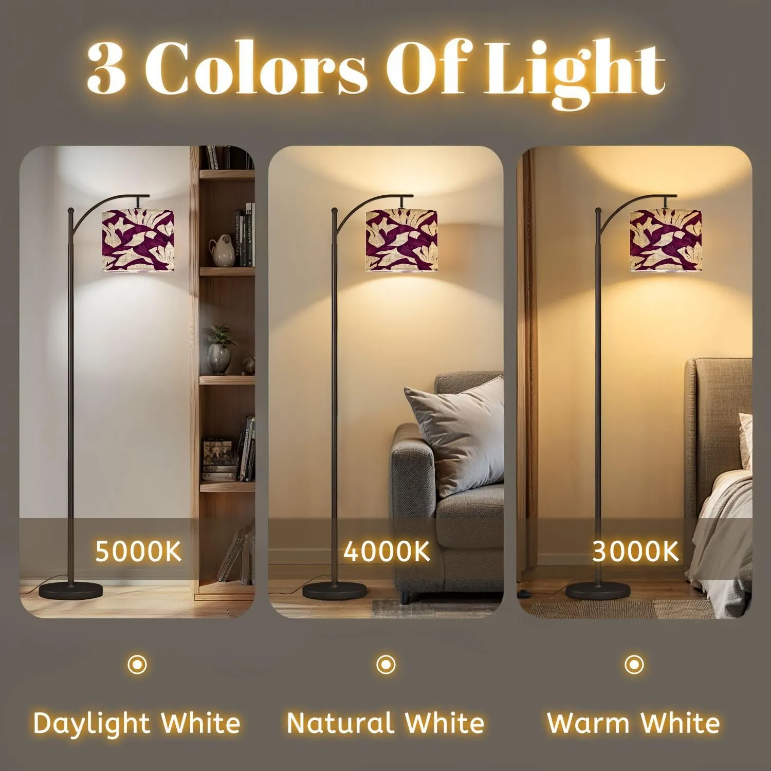 Arc Floor Lamps Flower Ikat Ethnic Tribal Seamless Pattern Flower Seamless Ethnic Ikat Modern LED Adjustable Lampshade Standing Light for Living Room Reading Bedroom Office