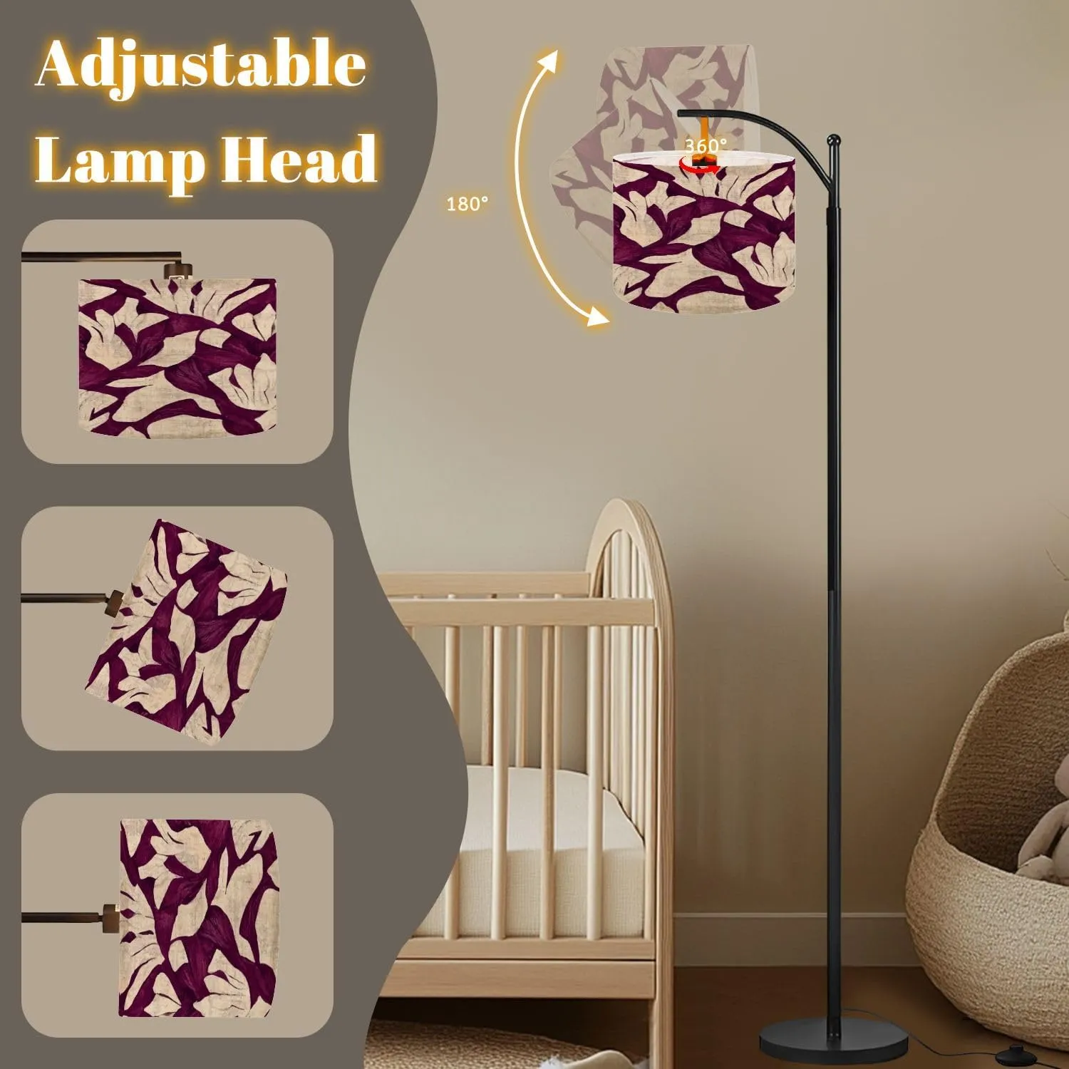 Arc Floor Lamps Flower Ikat Ethnic Tribal Seamless Pattern Flower Seamless Ethnic Ikat Modern LED Adjustable Lampshade Standing Light for Living Room Reading Bedroom Office
