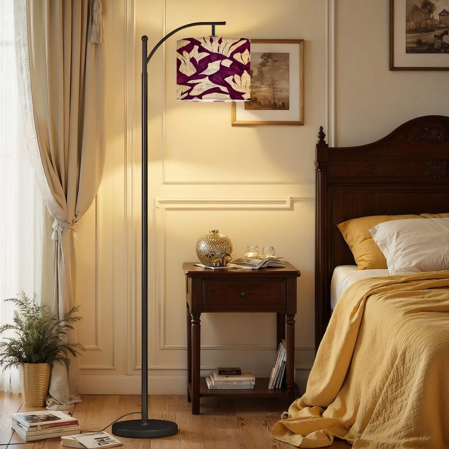 Arc Floor Lamps Flower Ikat Ethnic Tribal Seamless Pattern Flower Seamless Ethnic Ikat Modern LED Adjustable Lampshade Standing Light for Living Room Reading Bedroom Office