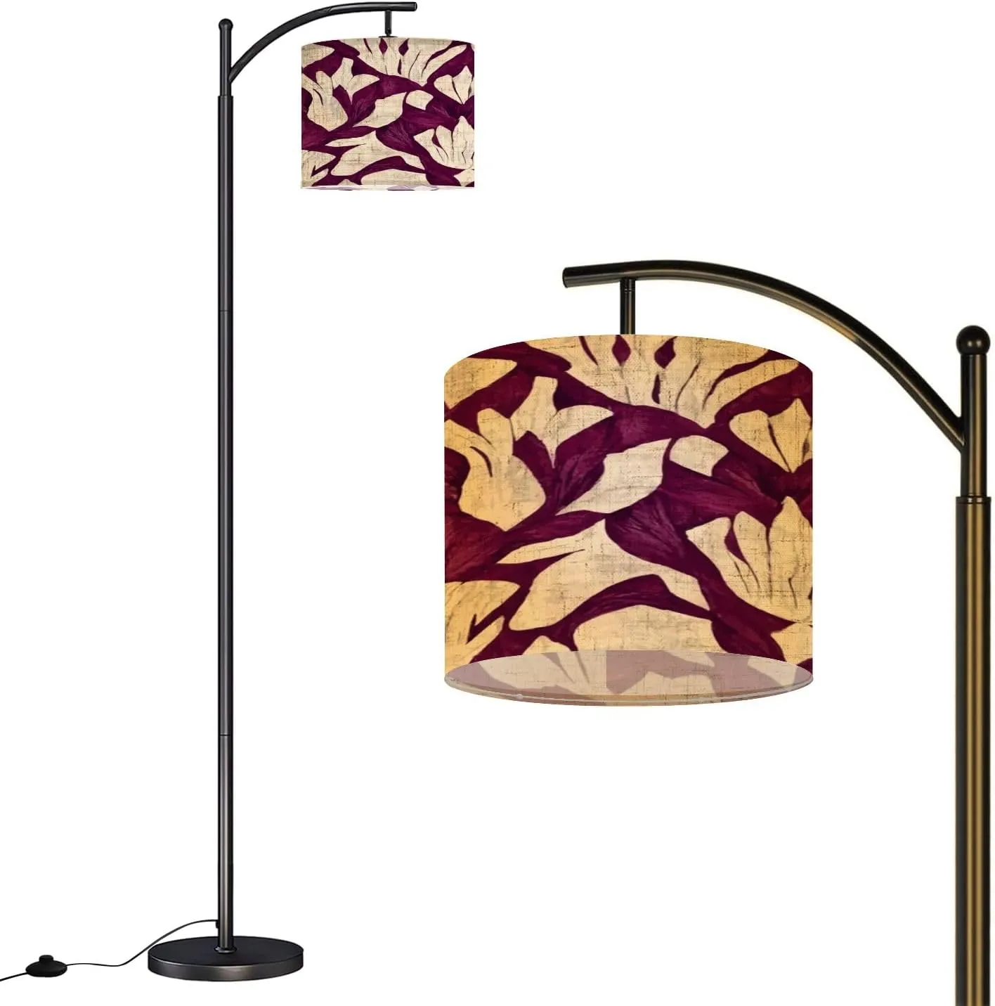 Arc Floor Lamps Flower Ikat Ethnic Tribal Seamless Pattern Flower Seamless Ethnic Ikat Modern LED Adjustable Lampshade Standing Light for Living Room Reading Bedroom Office