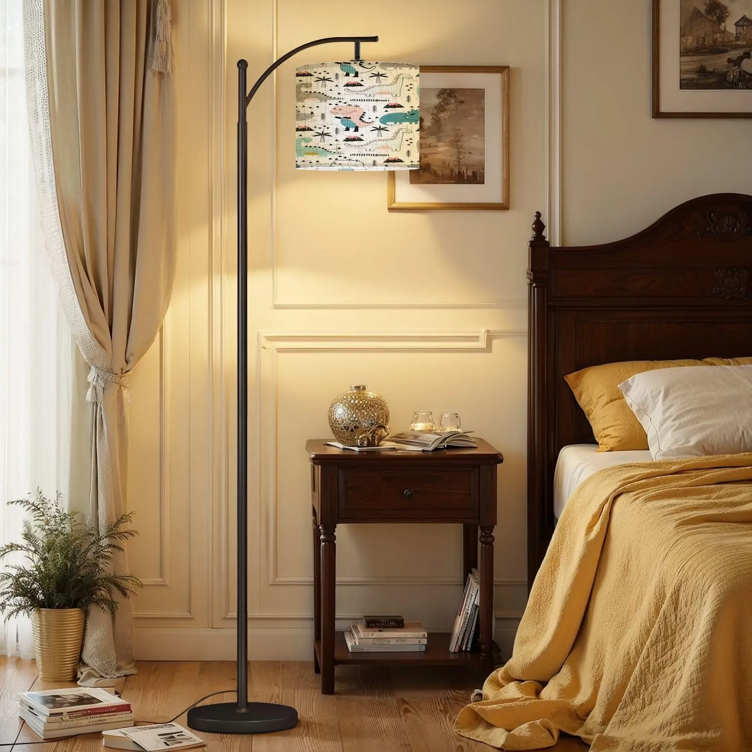 Arc Floor Lamps Seamless Cute Dino Scandinavian Style Modern LED Adjustable Lampshade Standing Light for Living Room Reading Bedroom Office