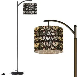 Arc Floor Lamps Seamless Pattern Art Set Laying hens Roosters Doodle Art Modern LED Adjustable Lampshade Standing Light for Living Room Reading Bedroom Office