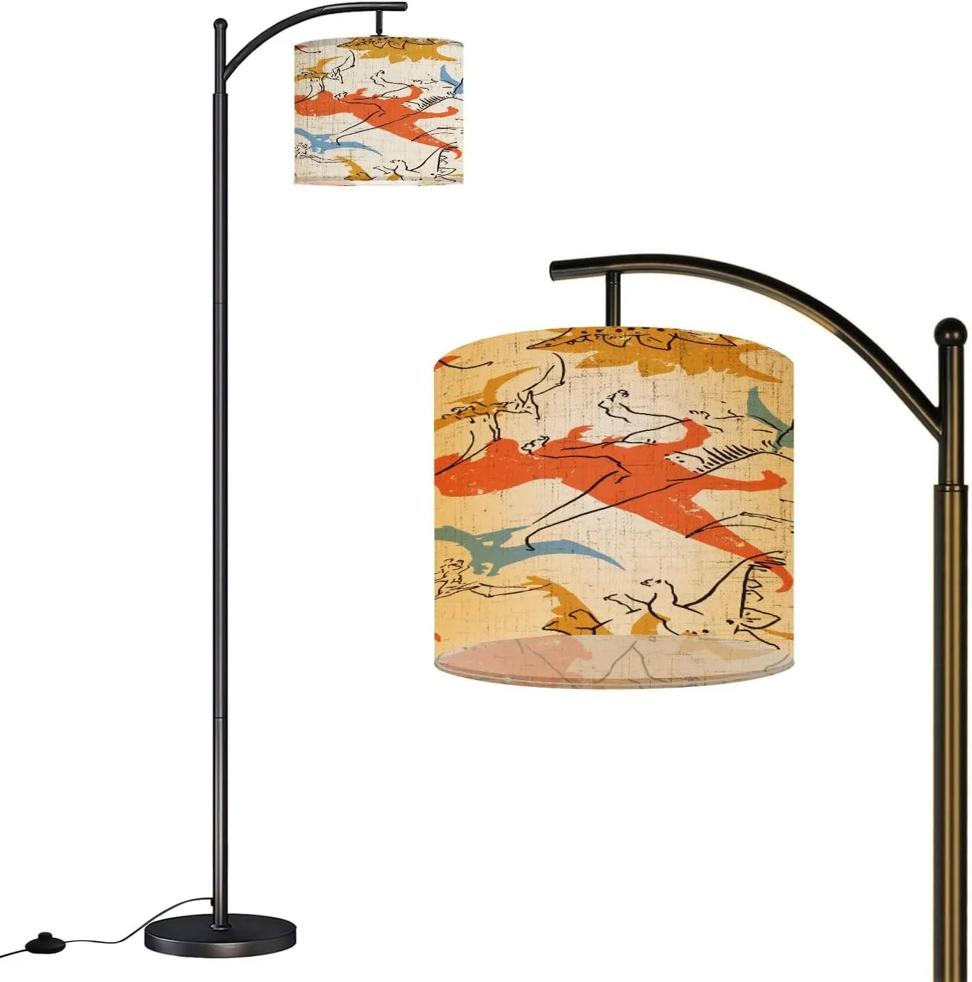 Arc Floor Lamps Seamless Pattern Cartoon Dinosaurs Elements Modern LED Adjustable Lampshade Standing Light for Living Room Reading Bedroom Office