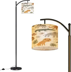 Arc Floor Lamps Seamless Pattern Cute Leopard Lion Giraffe Elephant Tiger Crocodile Modern LED Adjustable Lampshade Standing Light for Living Room Reading Bedroom Office