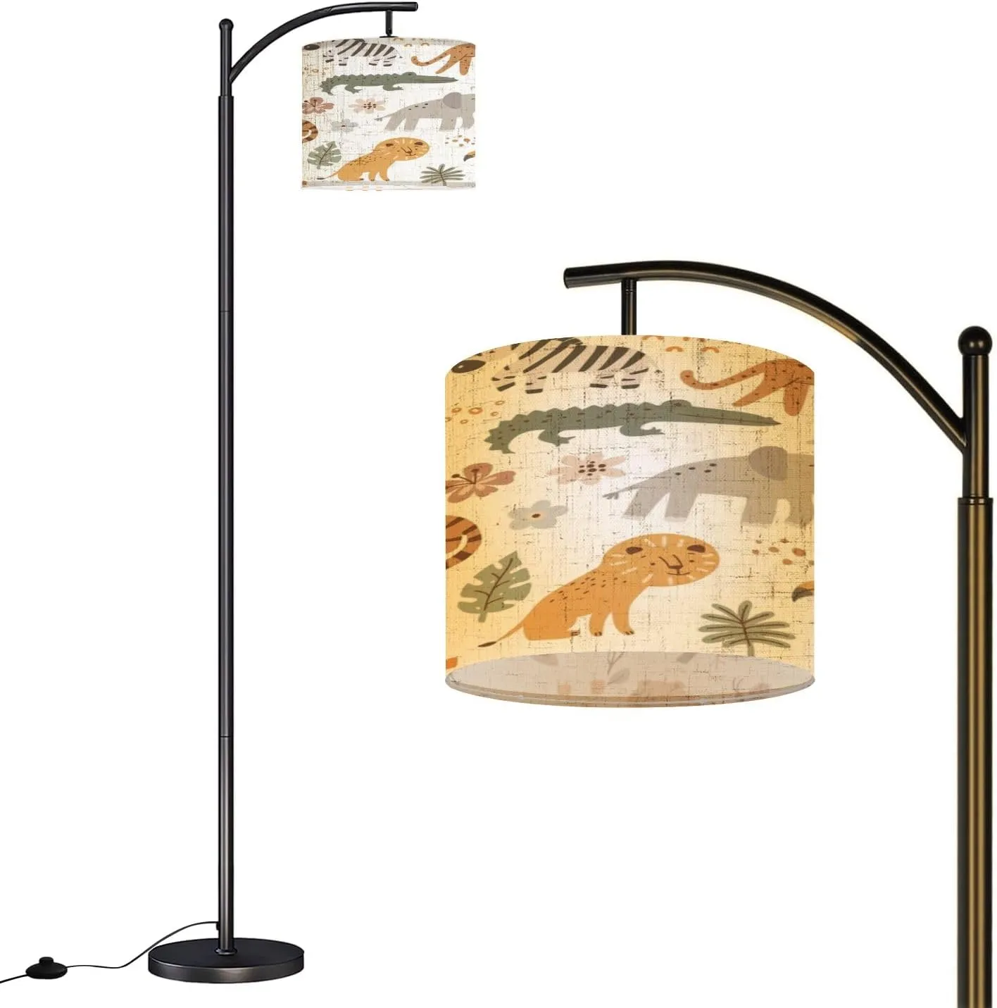 Arc Floor Lamps Seamless Pattern Cute Leopard Lion Giraffe Elephant Tiger Crocodile Modern LED Adjustable Lampshade Standing Light for Living Room Reading Bedroom Office