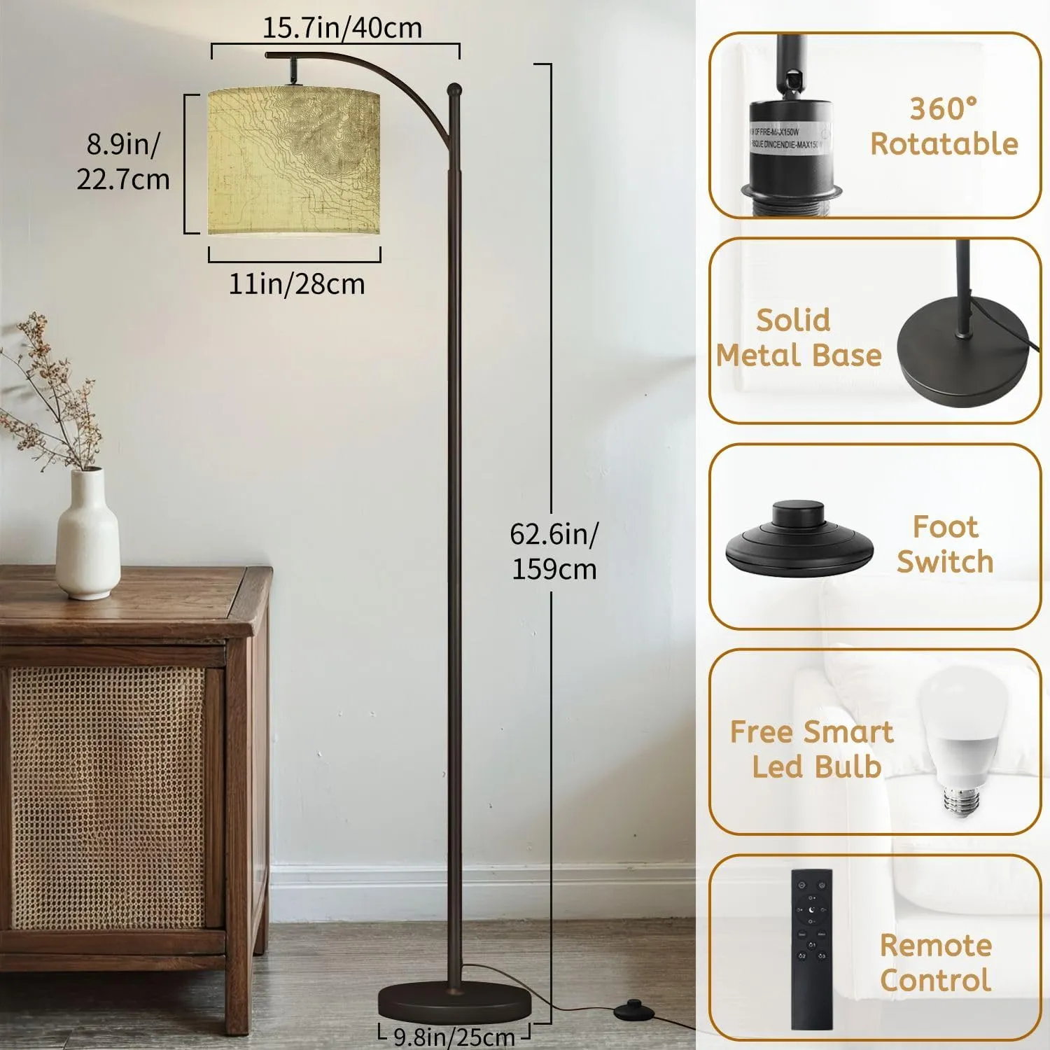 Arc Floor Lamps Topographic Map Abstract Modern LED Adjustable Lampshade Standing Light for Living Room Reading Bedroom Office