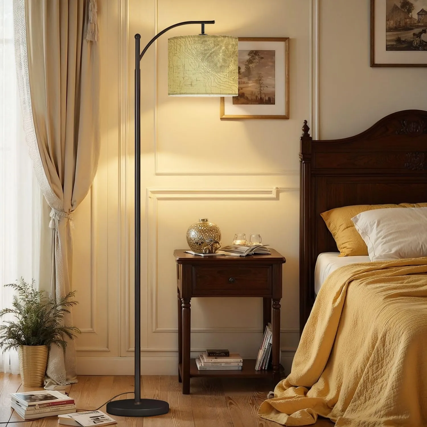 Arc Floor Lamps Topographic Map Abstract Modern LED Adjustable Lampshade Standing Light for Living Room Reading Bedroom Office