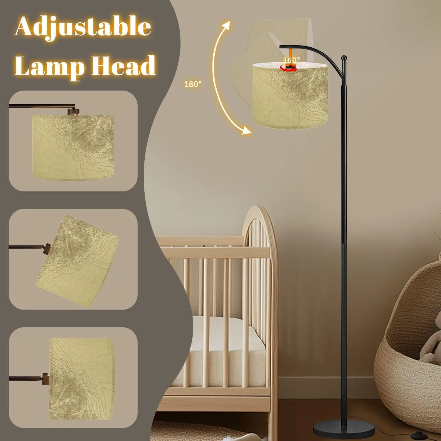 Arc Floor Lamps Topographic Map Abstract Modern LED Adjustable Lampshade Standing Light for Living Room Reading Bedroom Office