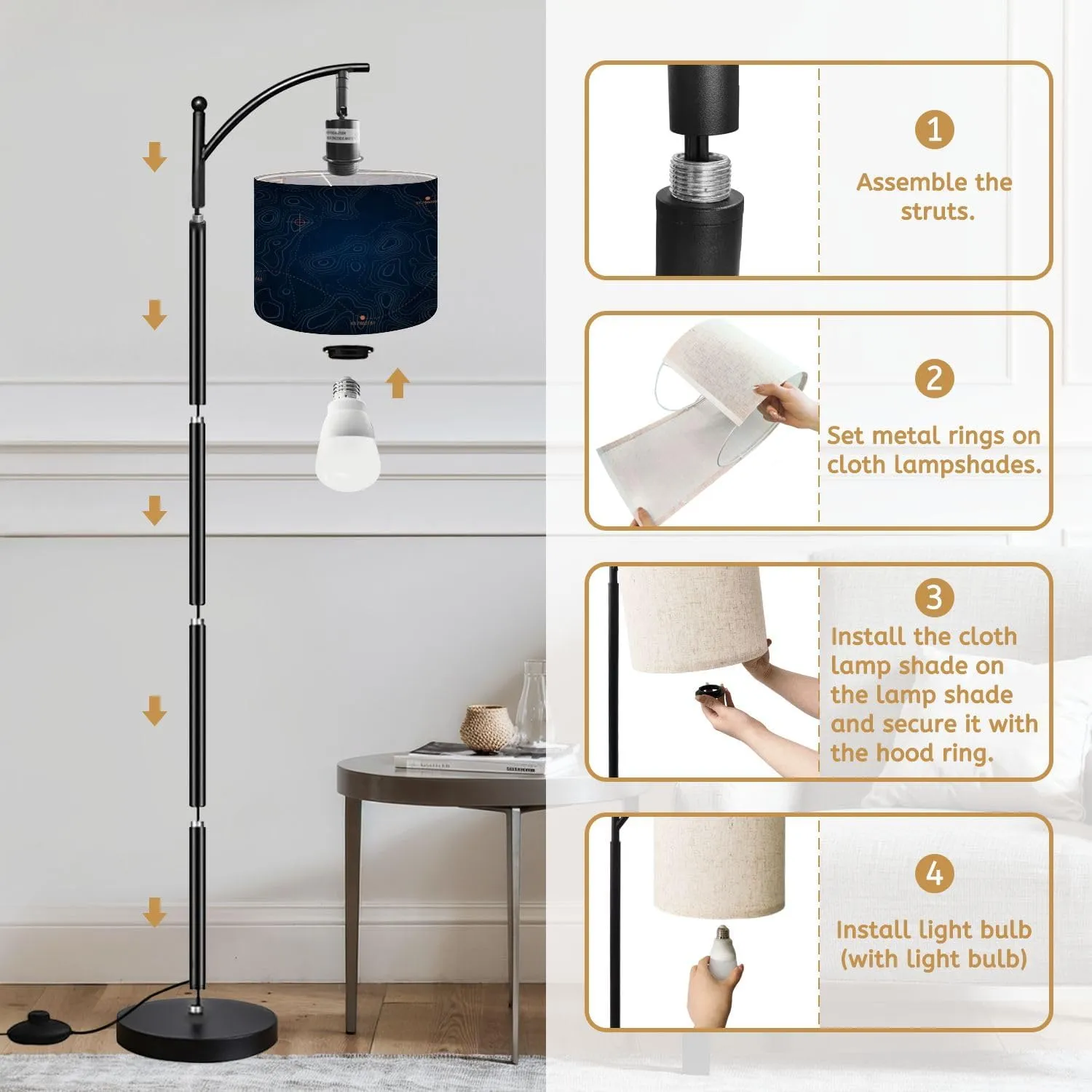 Arc Floor Lamps Topographic map Geographical Basis Relief Contour map Representation Modern LED Adjustable Lampshade Standing Light for Living Room Reading Bedroom Office