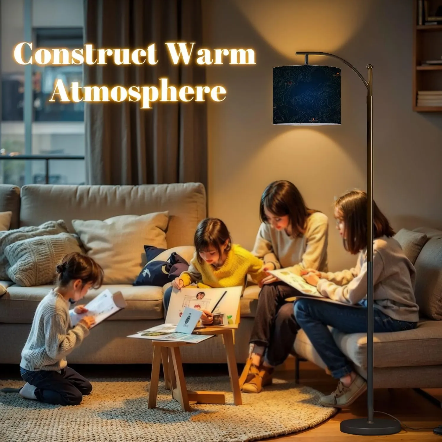 Arc Floor Lamps Topographic map Geographical Basis Relief Contour map Representation Modern LED Adjustable Lampshade Standing Light for Living Room Reading Bedroom Office
