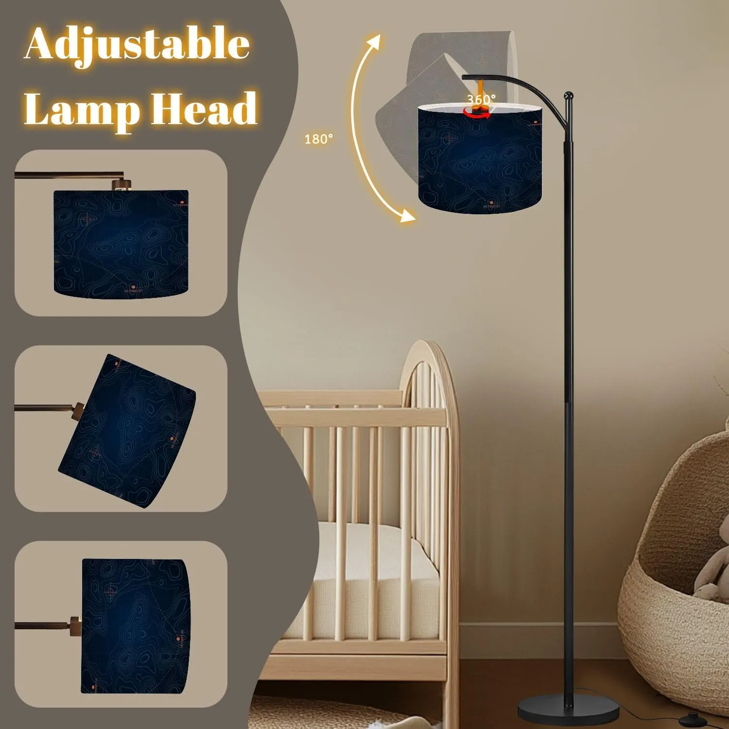 Arc Floor Lamps Topographic map Geographical Basis Relief Contour map Representation Modern LED Adjustable Lampshade Standing Light for Living Room Reading Bedroom Office